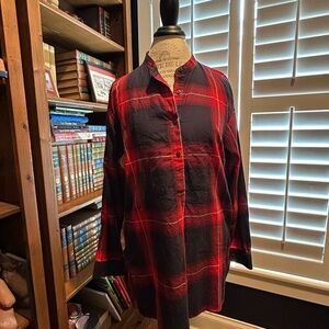 GAP Red and Black Plaid Button-Up Pajama Top